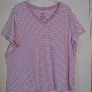 ** 2/$15 Faded Glory Striped Top 3X 22W 24W Pink White Stripes
